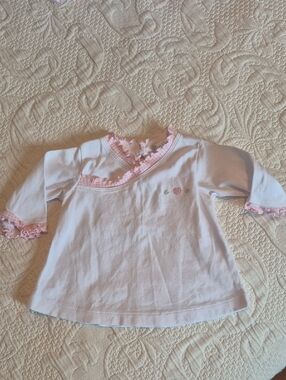 Kissy Kissy girls size 6-9 months long sleeve top gingham trim VGUC pink white
